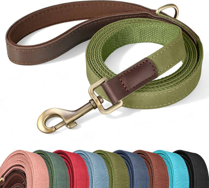 PU Leather Dog Leash for Medium Dogs, 5ft Soft Padded Handle, Green