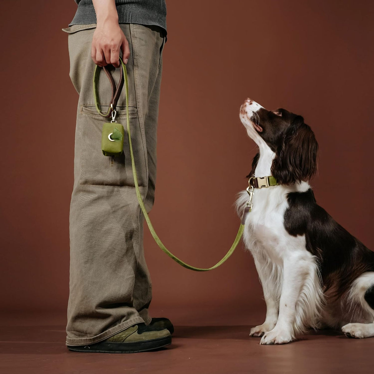 PU Leather Dog Leash for Medium Dogs, 5ft Soft Padded Handle, Green
