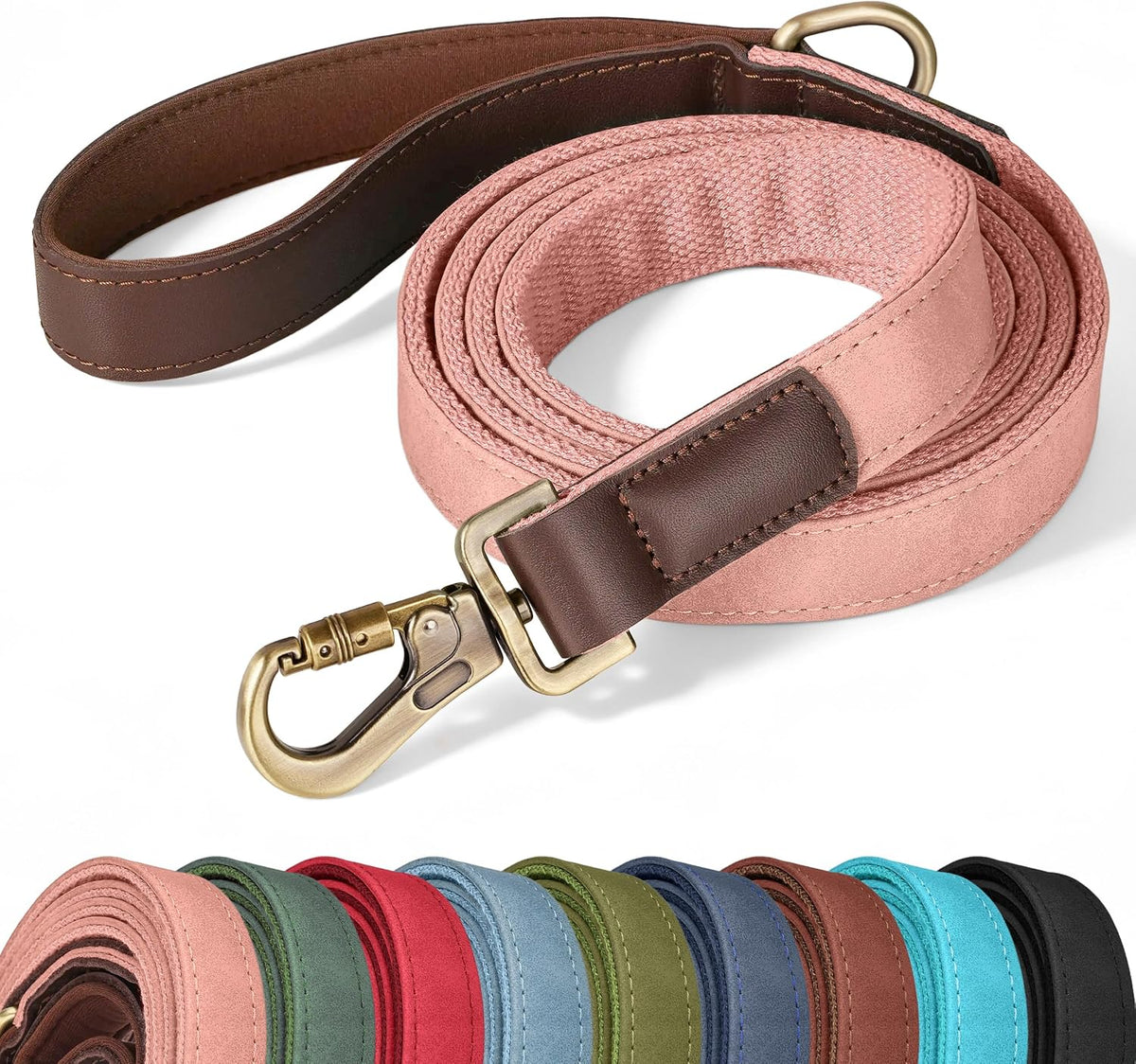 PU Leather Dog Leash for Medium Dogs, 5ft Soft Padded Handle, Green