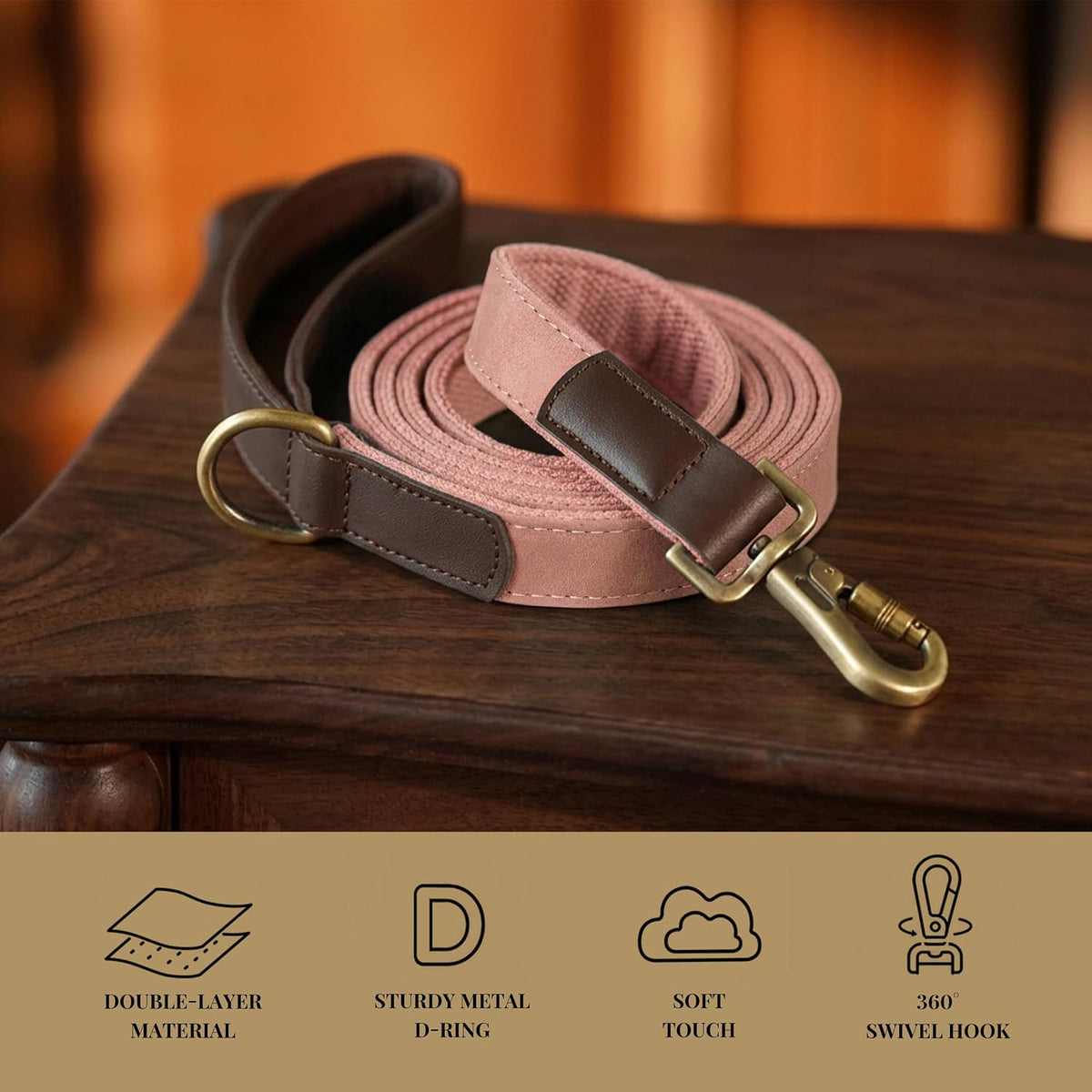 PU Leather Dog Leash for Medium Dogs, 5ft Soft Padded Handle, Green