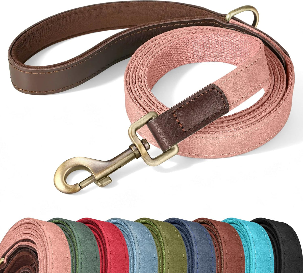 PU Leather Dog Leash for Medium Dogs, 5ft Soft Padded Handle, Green