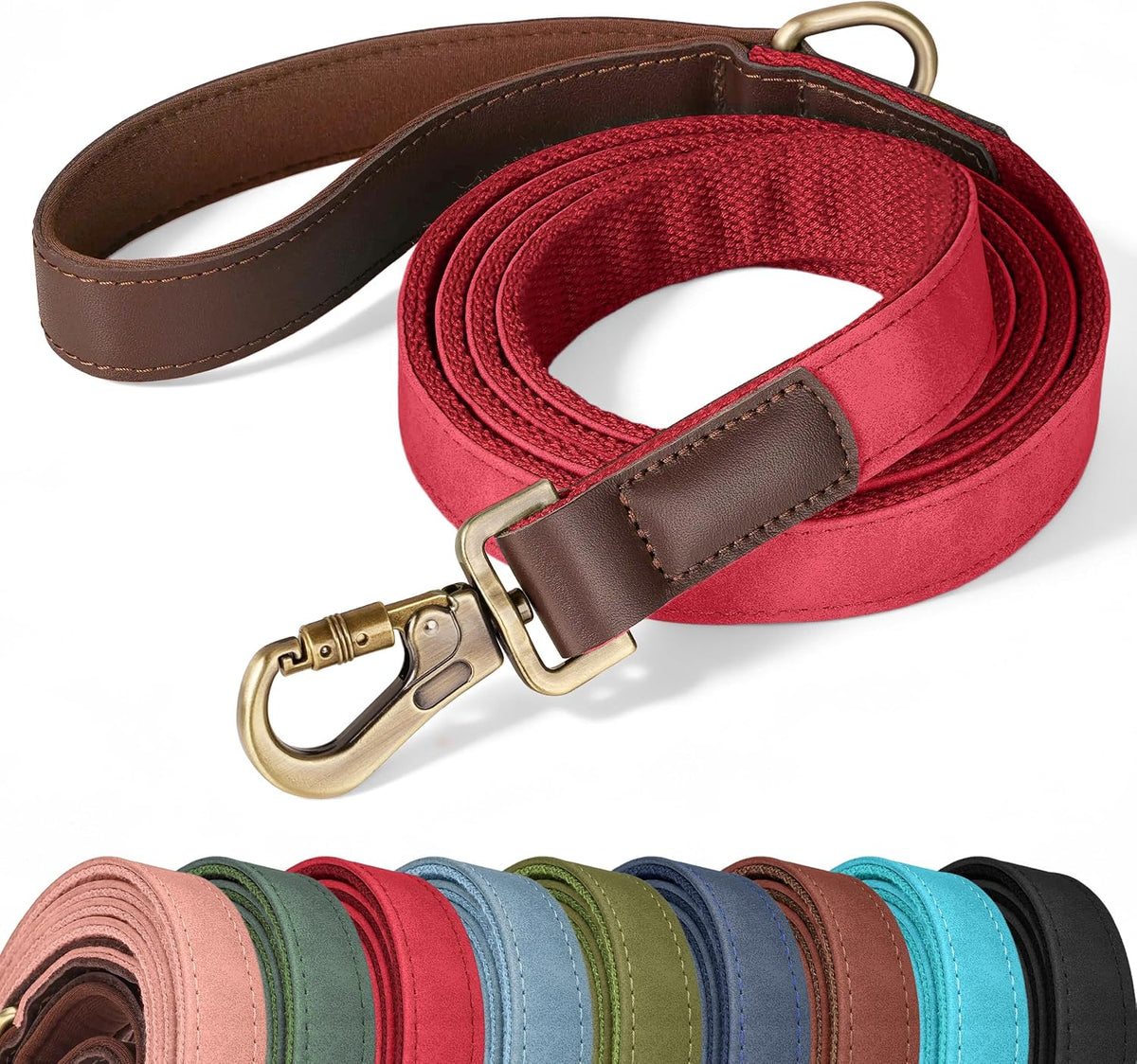 PU Leather Dog Leash for Medium Dogs, 5ft Soft Padded Handle, Green