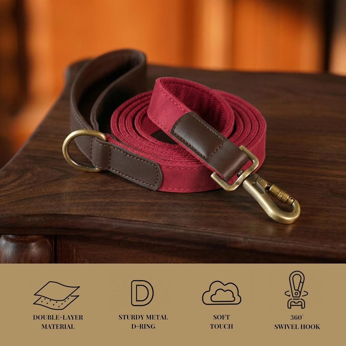PU Leather Dog Leash for Medium Dogs, 5ft Soft Padded Handle, Green