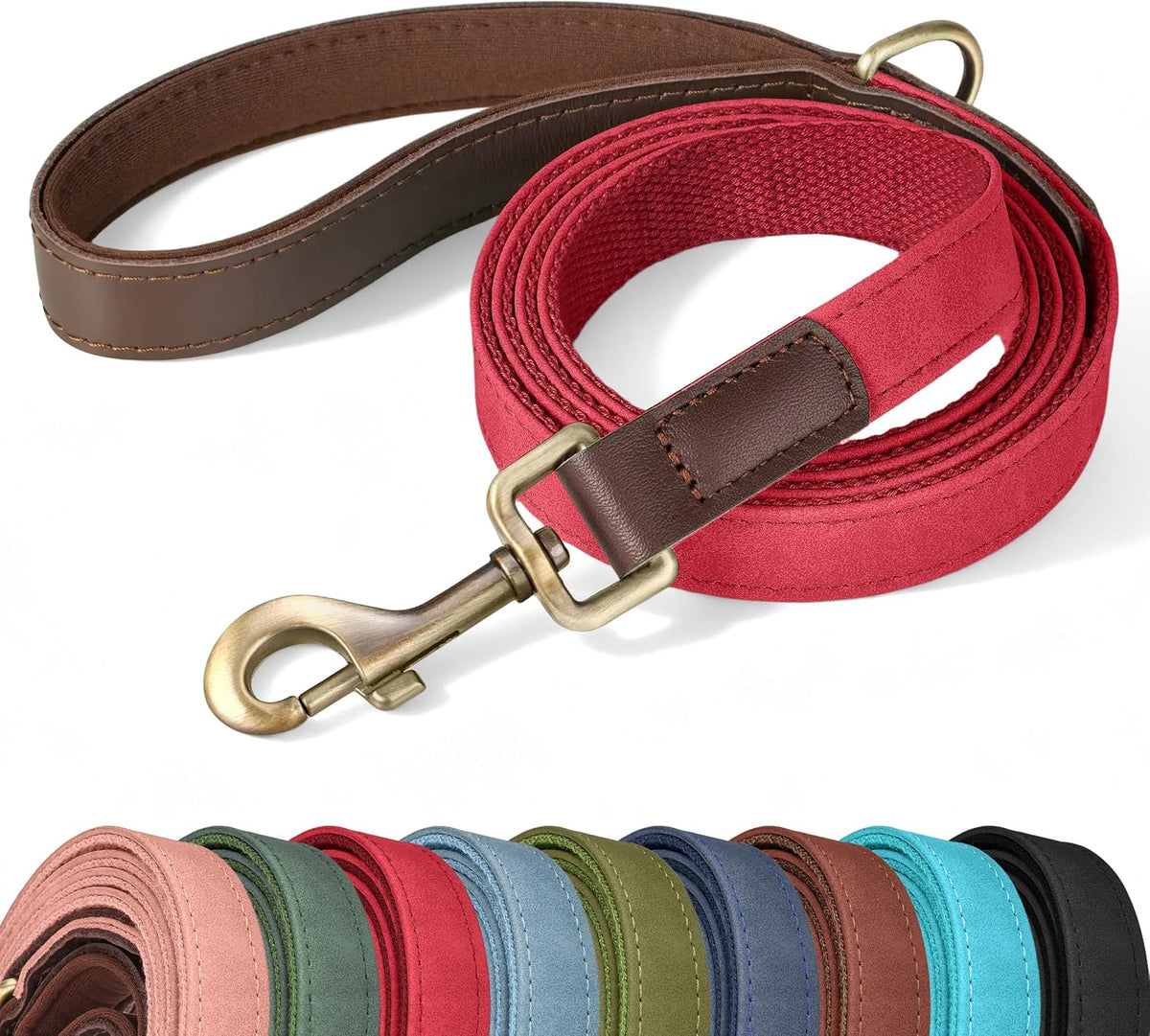 PU Leather Dog Leash for Medium Dogs, 5ft Soft Padded Handle, Green
