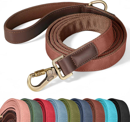 PU Leather Dog Leash for Medium Dogs, 5ft Soft Padded Handle, Green