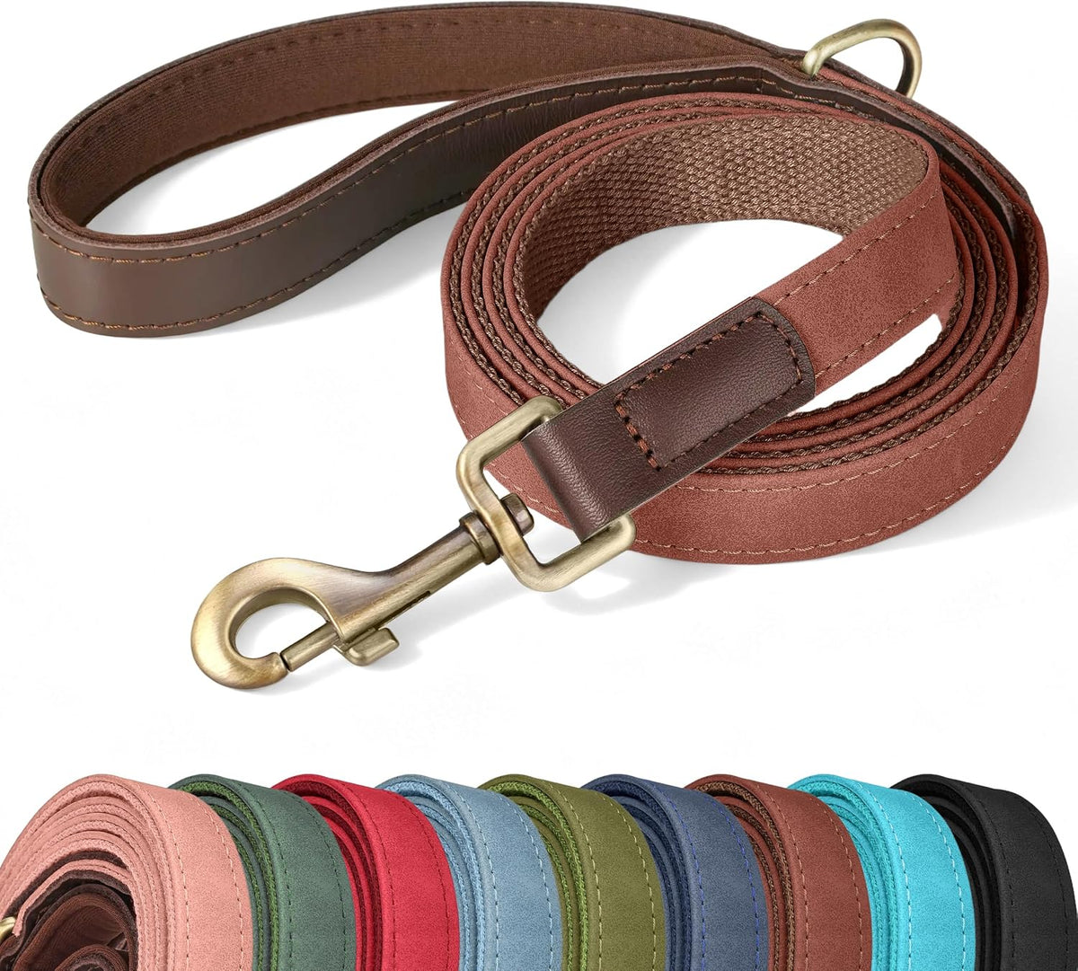 PU Leather Dog Leash for Medium Dogs, 5ft Soft Padded Handle, Green