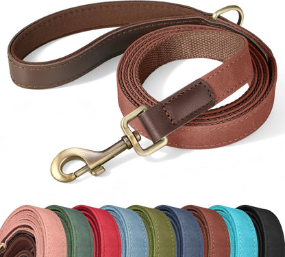 PU Leather Dog Leash for Medium Dogs, 5ft Soft Padded Handle, Green