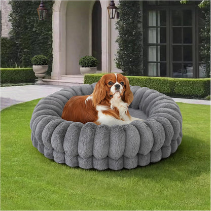 BALANCE Luxury Donut Dog Bed, 30 Inches Round Dog Bed Medium Size Dogs Washable, Orthopedic Calming Dogs Bed for Pets with Anti-Slip Bottom, Oatmeal