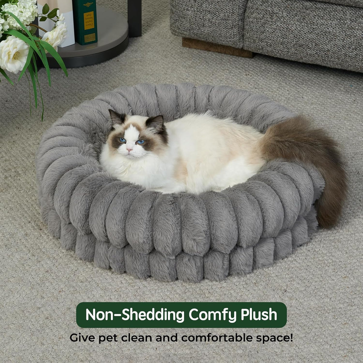 BALANCE Luxury Donut Dog Bed, 30 Inches Round Dog Bed Medium Size Dogs Washable, Orthopedic Calming Dogs Bed for Pets with Anti-Slip Bottom, Oatmeal