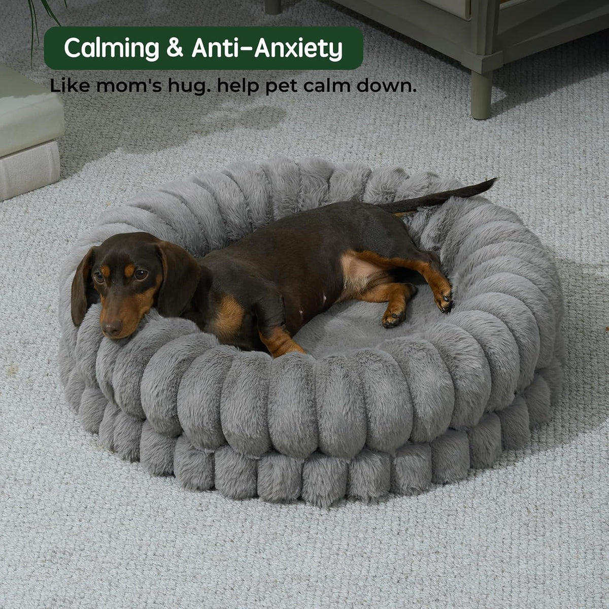 BALANCE Luxury Donut Dog Bed, 30 Inches Round Dog Bed Medium Size Dogs Washable, Orthopedic Calming Dogs Bed for Pets with Anti-Slip Bottom, Oatmeal