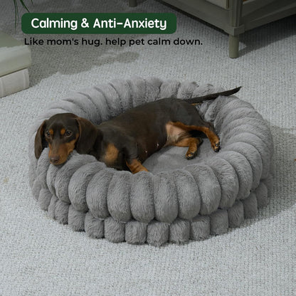 BALANCE Luxury Donut Dog Bed, 30 Inches Round Dog Bed Medium Size Dogs Washable, Orthopedic Calming Dogs Bed for Pets with Anti-Slip Bottom, Oatmeal