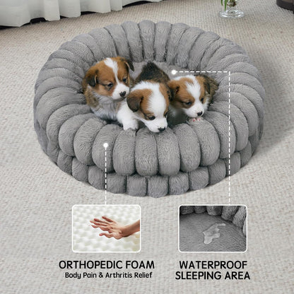 BALANCE Luxury Donut Dog Bed, 30 Inches Round Dog Bed Medium Size Dogs Washable, Orthopedic Calming Dogs Bed for Pets with Anti-Slip Bottom, Oatmeal