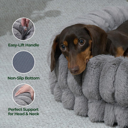 BALANCE Luxury Donut Dog Bed, 30 Inches Round Dog Bed Medium Size Dogs Washable, Orthopedic Calming Dogs Bed for Pets with Anti-Slip Bottom, Oatmeal