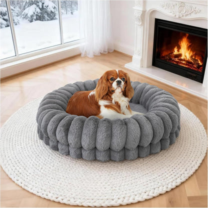 BALANCE Luxury Donut Dog Bed, 30 Inches Round Dog Bed Medium Size Dogs Washable, Orthopedic Calming Dogs Bed for Pets with Anti-Slip Bottom, Oatmeal