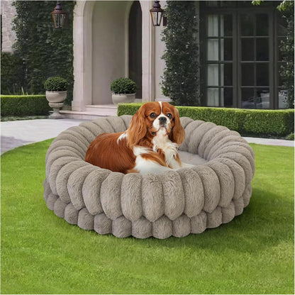 BALANCE Luxury Donut Dog Bed, 30 Inches Round Dog Bed Medium Size Dogs Washable, Orthopedic Calming Dogs Bed for Pets with Anti-Slip Bottom, Oatmeal