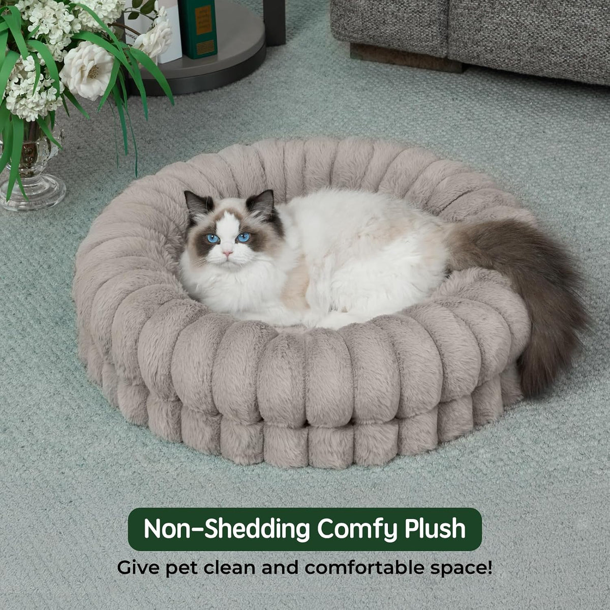 BALANCE Luxury Donut Dog Bed, 30 Inches Round Dog Bed Medium Size Dogs Washable, Orthopedic Calming Dogs Bed for Pets with Anti-Slip Bottom, Oatmeal