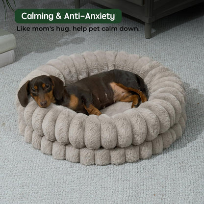 BALANCE Luxury Donut Dog Bed, 30 Inches Round Dog Bed Medium Size Dogs Washable, Orthopedic Calming Dogs Bed for Pets with Anti-Slip Bottom, Oatmeal