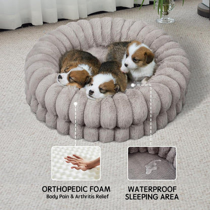 BALANCE Luxury Donut Dog Bed, 30 Inches Round Dog Bed Medium Size Dogs Washable, Orthopedic Calming Dogs Bed for Pets with Anti-Slip Bottom, Oatmeal