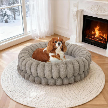 BALANCE Luxury Donut Dog Bed, 30 Inches Round Dog Bed Medium Size Dogs Washable, Orthopedic Calming Dogs Bed for Pets with Anti-Slip Bottom, Oatmeal
