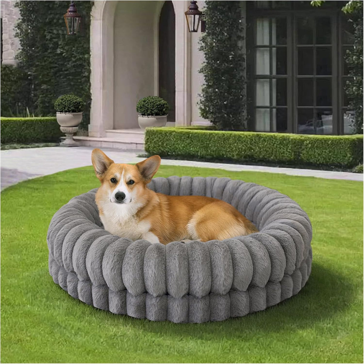 BALANCE Luxury Donut Dog Bed, 30 Inches Round Dog Bed Medium Size Dogs Washable, Orthopedic Calming Dogs Bed for Pets with Anti-Slip Bottom, Oatmeal