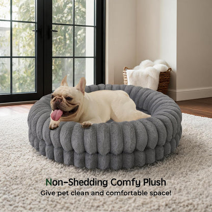BALANCE Luxury Donut Dog Bed, 30 Inches Round Dog Bed Medium Size Dogs Washable, Orthopedic Calming Dogs Bed for Pets with Anti-Slip Bottom, Oatmeal