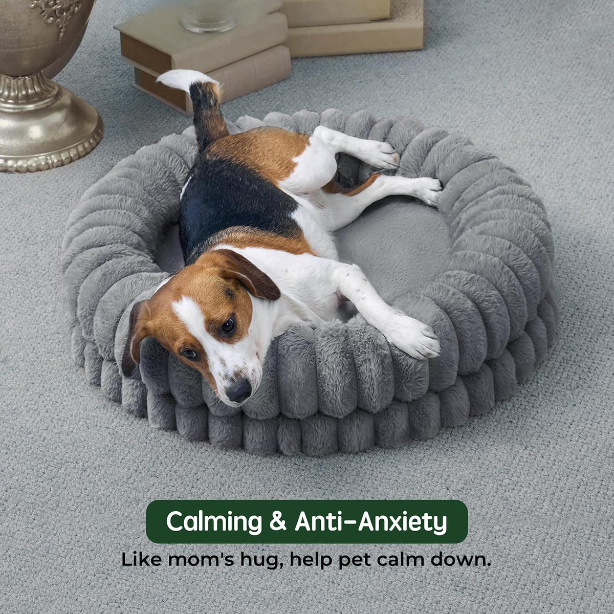 BALANCE Luxury Donut Dog Bed, 30 Inches Round Dog Bed Medium Size Dogs Washable, Orthopedic Calming Dogs Bed for Pets with Anti-Slip Bottom, Oatmeal