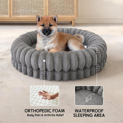BALANCE Luxury Donut Dog Bed, 30 Inches Round Dog Bed Medium Size Dogs Washable, Orthopedic Calming Dogs Bed for Pets with Anti-Slip Bottom, Oatmeal