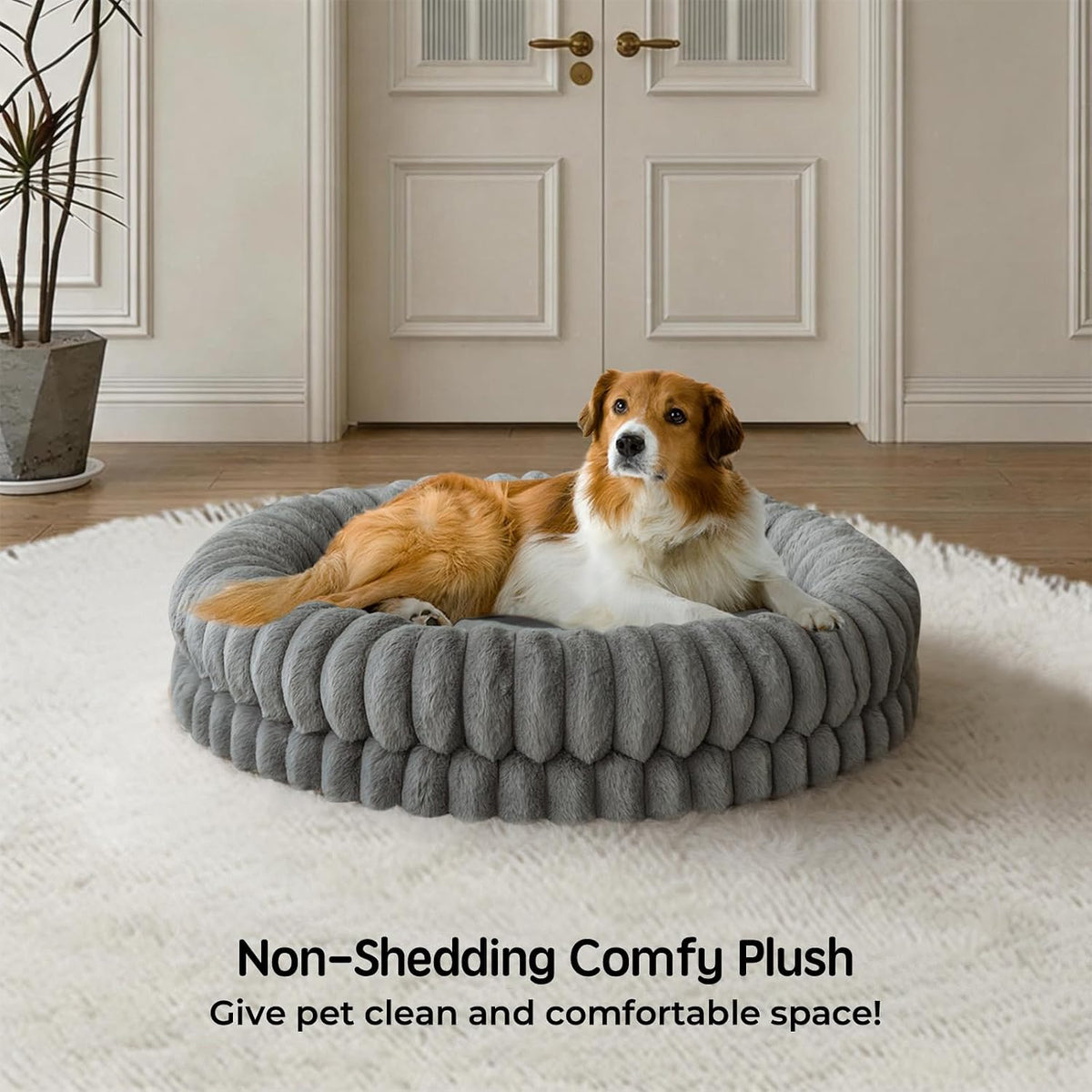 BALANCE Luxury Donut Dog Bed, 30 Inches Round Dog Bed Medium Size Dogs Washable, Orthopedic Calming Dogs Bed for Pets with Anti-Slip Bottom, Oatmeal