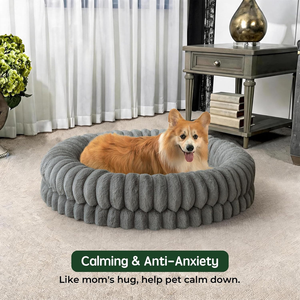 BALANCE Luxury Donut Dog Bed, 30 Inches Round Dog Bed Medium Size Dogs Washable, Orthopedic Calming Dogs Bed for Pets with Anti-Slip Bottom, Oatmeal
