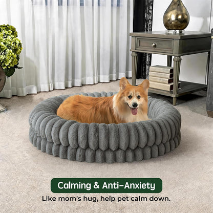 BALANCE Luxury Donut Dog Bed, 30 Inches Round Dog Bed Medium Size Dogs Washable, Orthopedic Calming Dogs Bed for Pets with Anti-Slip Bottom, Oatmeal