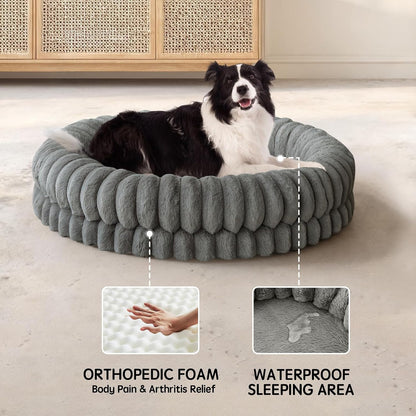 BALANCE Luxury Donut Dog Bed, 30 Inches Round Dog Bed Medium Size Dogs Washable, Orthopedic Calming Dogs Bed for Pets with Anti-Slip Bottom, Oatmeal