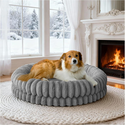 BALANCE Luxury Donut Dog Bed, 30 Inches Round Dog Bed Medium Size Dogs Washable, Orthopedic Calming Dogs Bed for Pets with Anti-Slip Bottom, Oatmeal