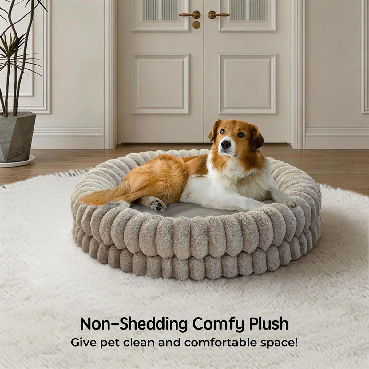 BALANCE Luxury Donut Dog Bed, 30 Inches Round Dog Bed Medium Size Dogs Washable, Orthopedic Calming Dogs Bed for Pets with Anti-Slip Bottom, Oatmeal