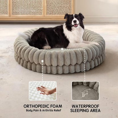 BALANCE Luxury Donut Dog Bed, 30 Inches Round Dog Bed Medium Size Dogs Washable, Orthopedic Calming Dogs Bed for Pets with Anti-Slip Bottom, Oatmeal