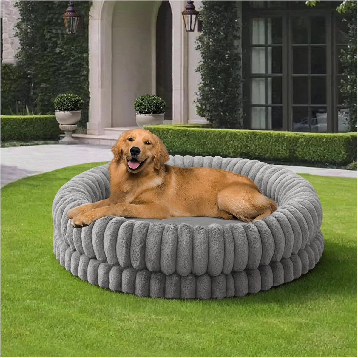 BALANCE Luxury Donut Dog Bed, 30 Inches Round Dog Bed Medium Size Dogs Washable, Orthopedic Calming Dogs Bed for Pets with Anti-Slip Bottom, Oatmeal