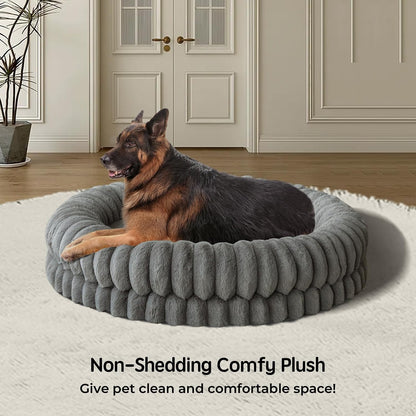 BALANCE Luxury Donut Dog Bed, 30 Inches Round Dog Bed Medium Size Dogs Washable, Orthopedic Calming Dogs Bed for Pets with Anti-Slip Bottom, Oatmeal