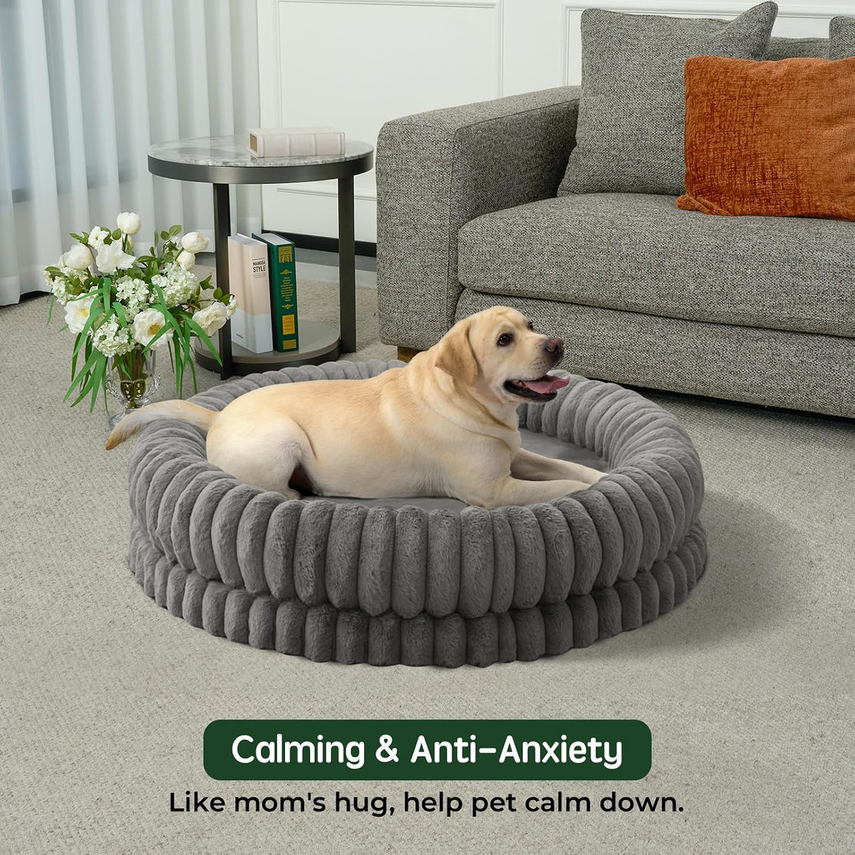 BALANCE Luxury Donut Dog Bed, 30 Inches Round Dog Bed Medium Size Dogs Washable, Orthopedic Calming Dogs Bed for Pets with Anti-Slip Bottom, Oatmeal