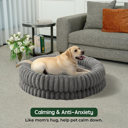 BALANCE Luxury Donut Dog Bed, 30 Inches Round Dog Bed Medium Size Dogs Washable, Orthopedic Calming Dogs Bed for Pets with Anti-Slip Bottom, Oatmeal