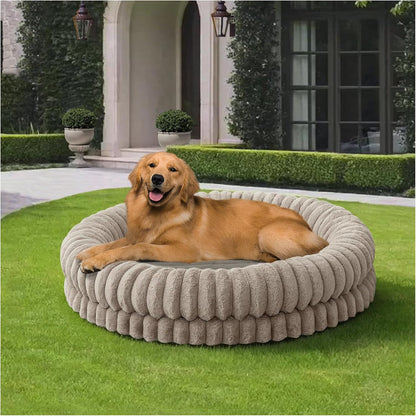 BALANCE Luxury Donut Dog Bed, 30 Inches Round Dog Bed Medium Size Dogs Washable, Orthopedic Calming Dogs Bed for Pets with Anti-Slip Bottom, Oatmeal