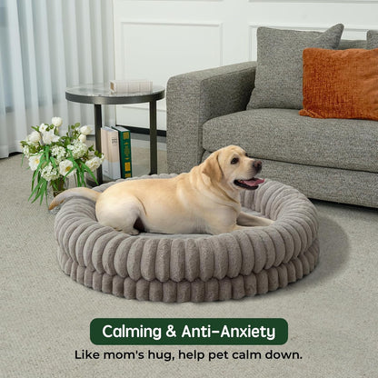BALANCE Luxury Donut Dog Bed, 30 Inches Round Dog Bed Medium Size Dogs Washable, Orthopedic Calming Dogs Bed for Pets with Anti-Slip Bottom, Oatmeal