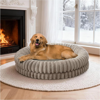 BALANCE Luxury Donut Dog Bed, 30 Inches Round Dog Bed Medium Size Dogs Washable, Orthopedic Calming Dogs Bed for Pets with Anti-Slip Bottom, Oatmeal
