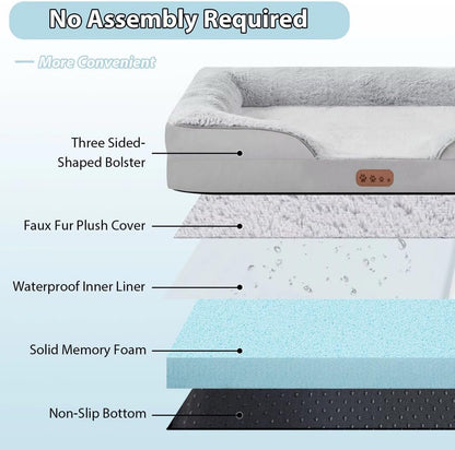 100% Orthopedic Memory Foam Large Dog Bed, Waterproof Washable L Pet Bed 36"