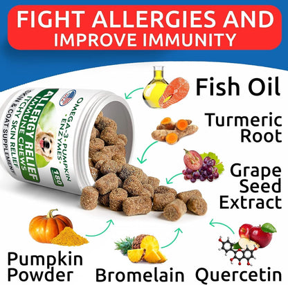 Dog Allergy Relief Chews - Skin Health & Anti-Itch Supplement with Omega-3