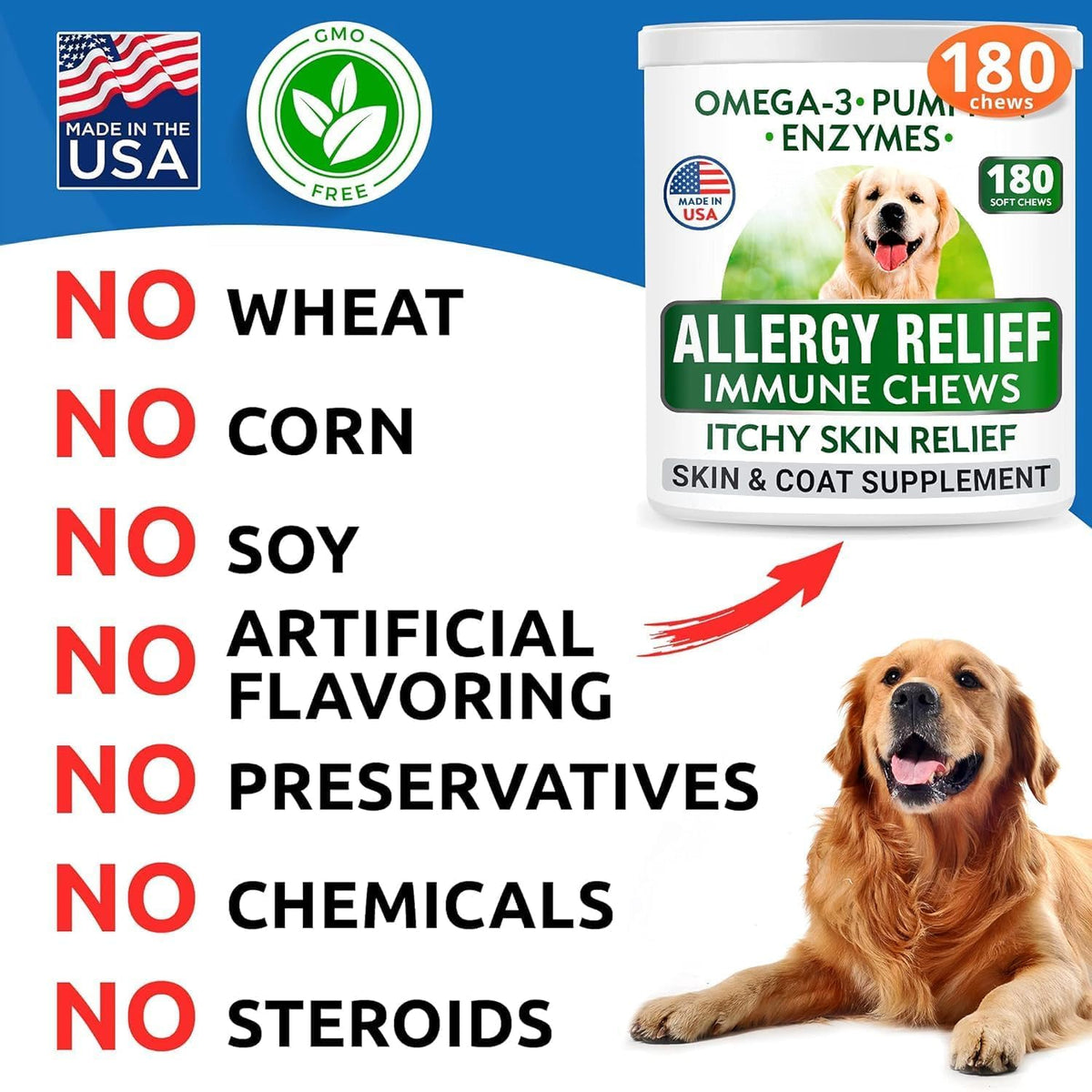 Dog Allergy Relief Chews - Skin Health & Anti-Itch Supplement with Omega-3