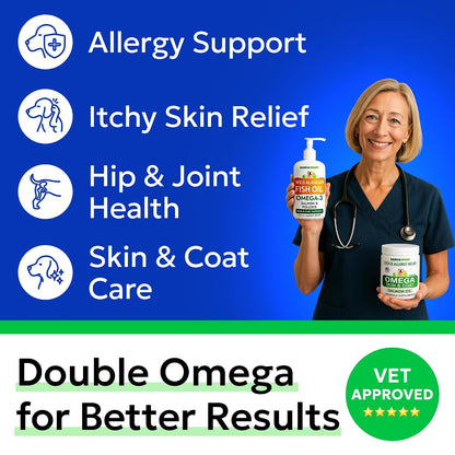 Dog Allergy Relief Chews - Skin Health & Anti-Itch Supplement with Omega-3