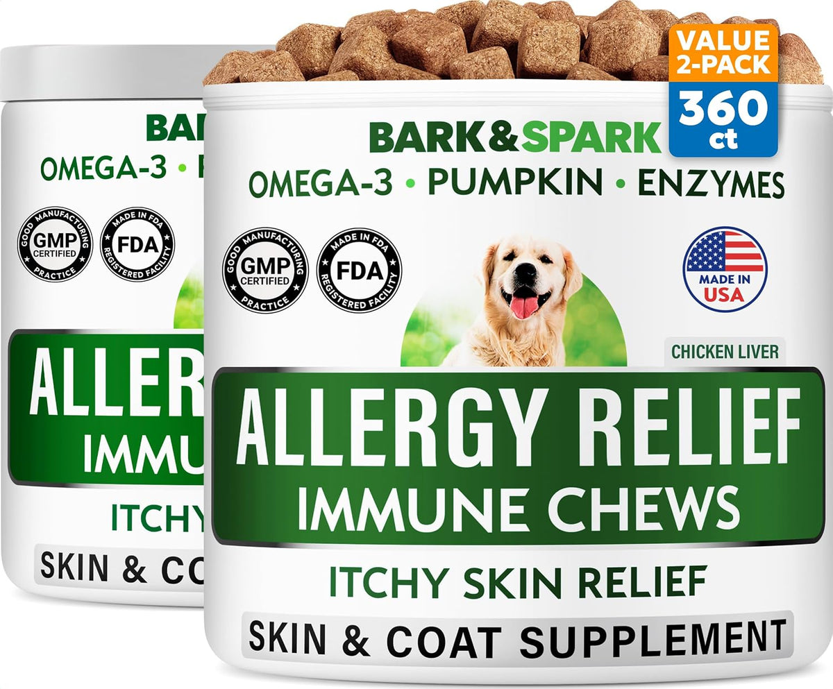 Dog Allergy Relief Chews - Skin Health & Anti-Itch Supplement with Omega-3