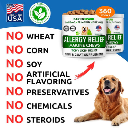Dog Allergy Relief Chews - Skin Health & Anti-Itch Supplement with Omega-3