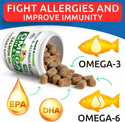 Dog Allergy Relief Chews - Skin Health & Anti-Itch Supplement with Omega-3
