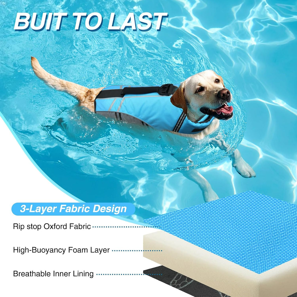 Dog Life Vest Sports Style Dog Swim Vest, S, Blue