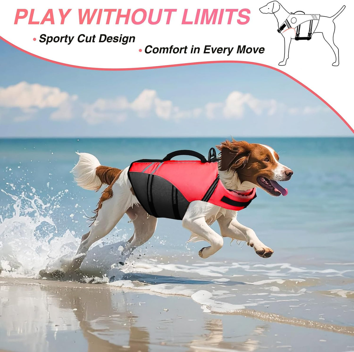 Dog Life Vest Sports Style Dog Swim Vest, S, Blue